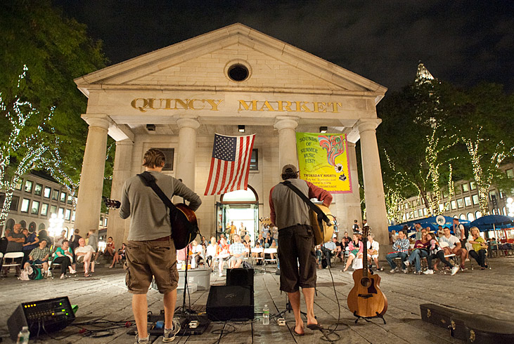 The bustling marketplace at historic Fanueil Hall